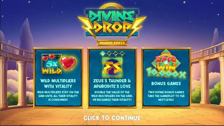  Introduction Screen at Divine Drop 5 Reel Mobile Real Slot created by Hacksaw Gaming