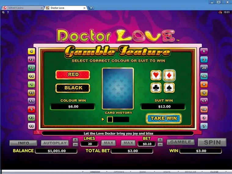  Gamble Screen at Doctor Love 5 Reel Mobile Real Slot created by Microgaming