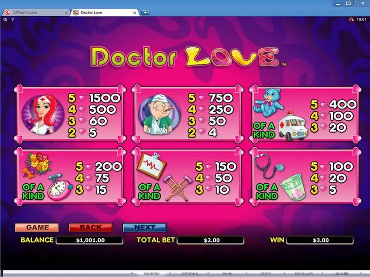  Info and Rules at Doctor Love 5 Reel Mobile Real Slot created by Microgaming