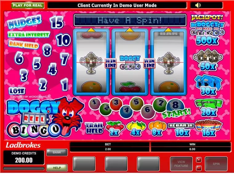  Main Screen Reels at Doggy Reel Bingo 3 Reel Mobile Real Slot created by Microgaming