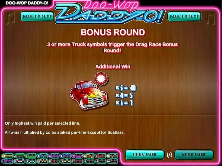  Info and Rules at Doo-wop Daddy-O 5 Reel Mobile Real Slot created by Rival