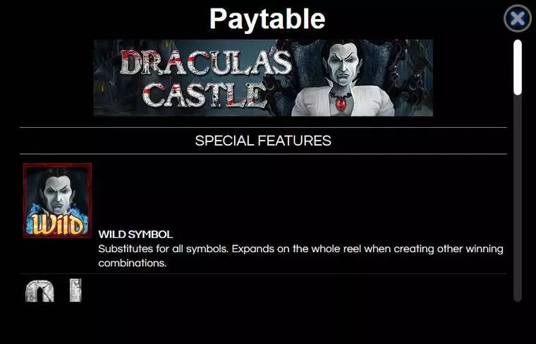  Paytable at Dracula's Castle 5 Reel Mobile Real Slot created by Wazdan