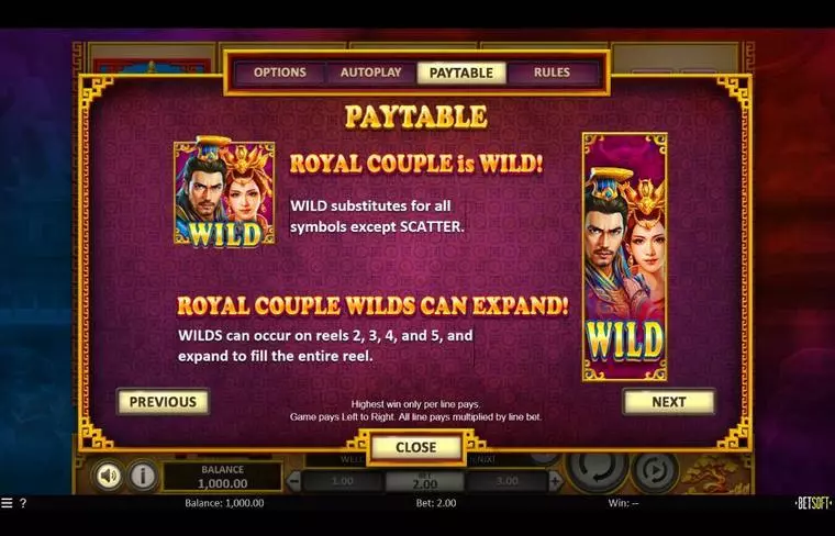  Paytable at Dragon & Phoenix 5 Reel Mobile Real Slot created by BetSoft