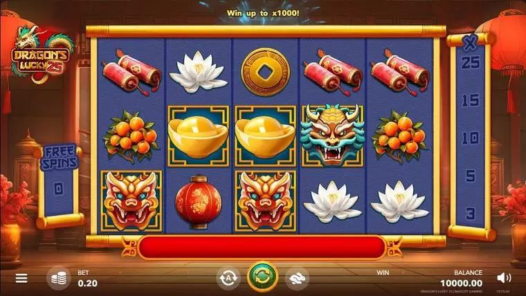  Main Screen Reels at Dragon's Lucky 25 5 Reel Mobile Real Slot created by Mascot Gaming