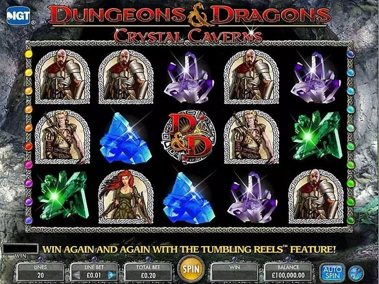  Introduction Screen at Dungeons & Dragons - Crystal Caverns 5 Reel Mobile Real Slot created by IGT