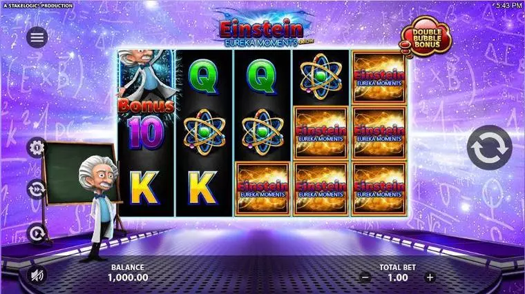  Main Screen Reels at Einstein Eureka Moments 5 Reel Mobile Real Slot created by StakeLogic
