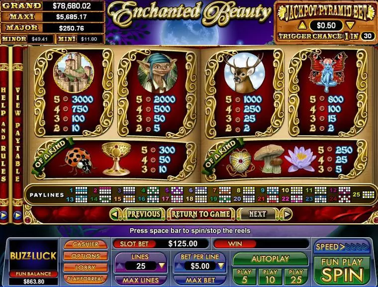  Info and Rules at Enchanted Beauty 5 Reel Mobile Real Slot created by NuWorks
