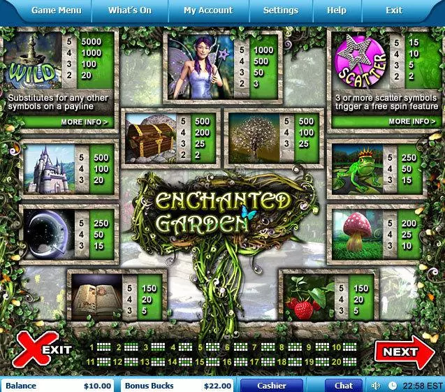 Info and Rules at Enchanted Garden 5 Reel Mobile Real Slot created by Leap Frog