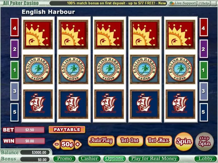  Main Screen Reels at English Harbour 5 Reel Mobile Real Slot created by Vegas Technology