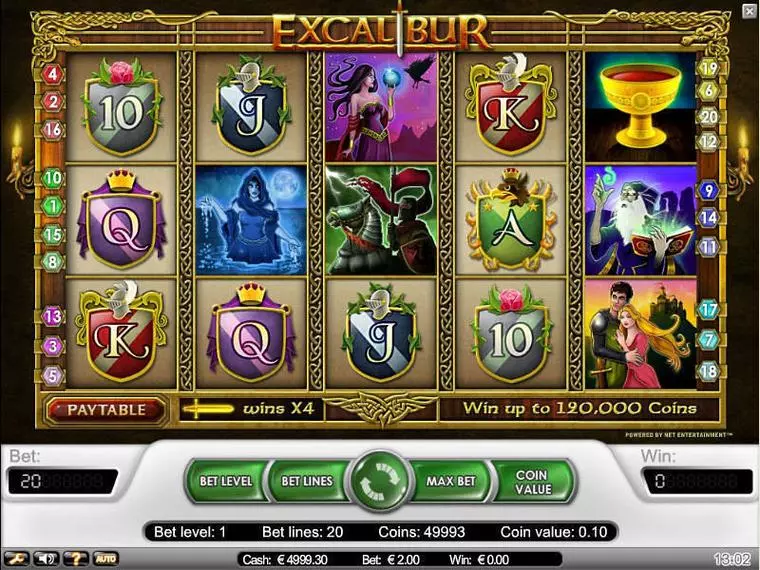  Main Screen Reels at Excalibur 5 Reel Mobile Real Slot created by NetEnt