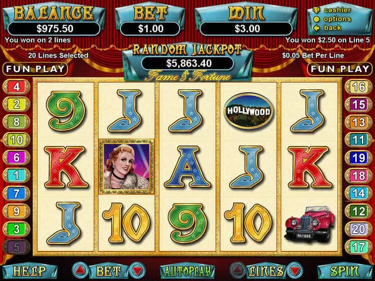  Main Screen Reels at Fame and Fortune 5 Reel Mobile Real Slot created by RTG