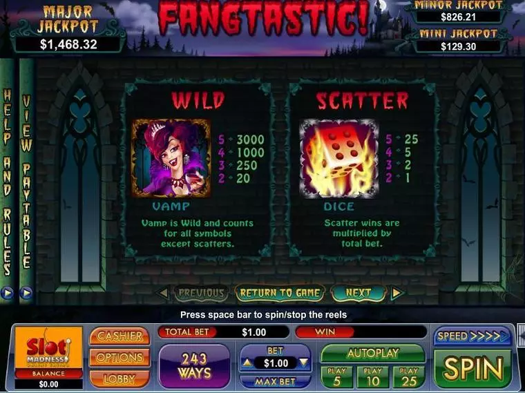  Info and Rules at Fangtastic 5 Reel Mobile Real Slot created by NuWorks
