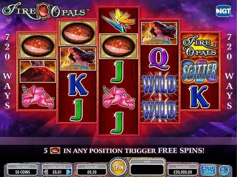  Introduction Screen at Fire Opals 5 Reel Mobile Real Slot created by IGT
