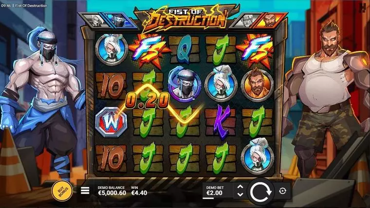  Main Screen Reels at First of Destruction 5 Reel Mobile Real Slot created by Hacksaw Gaming