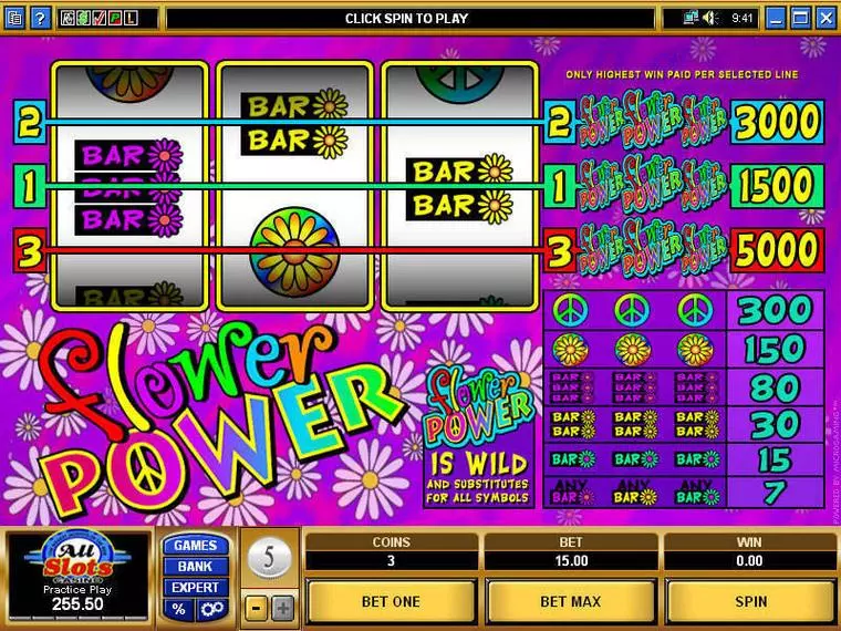  Main Screen Reels at Flower Power 3 Reel Mobile Real Slot created by Microgaming