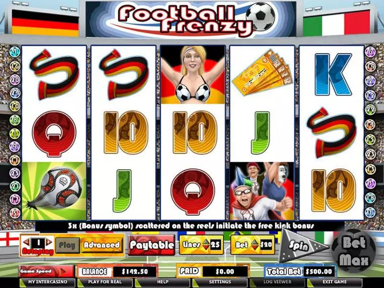  Main Screen Reels at Football Frenzy 5 Reel Mobile Real Slot created by CryptoLogic