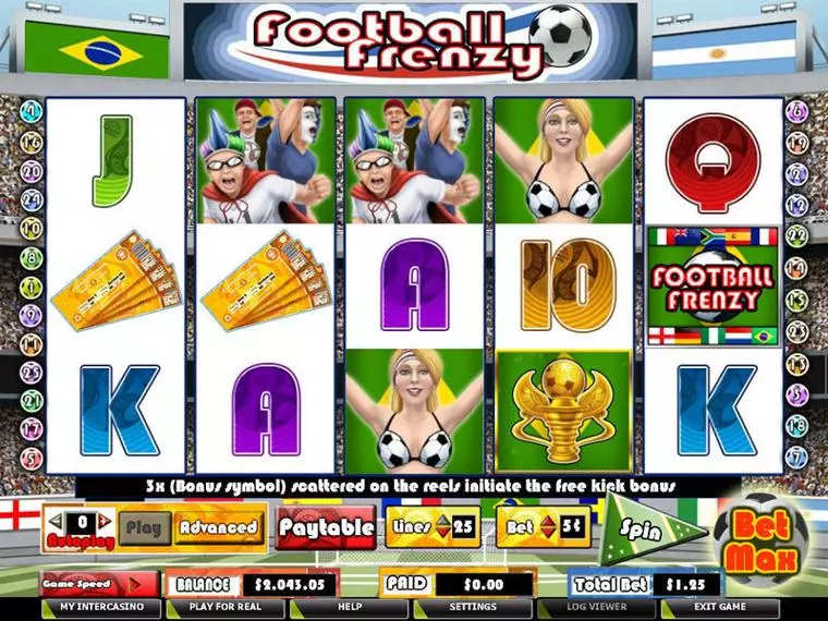  Main Screen Reels at Football Frenzy 5 Reel Mobile Real Slot created by PartyGaming