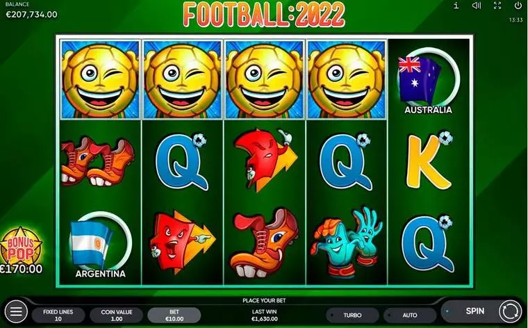  Main Screen Reels at Football:2022 5 Reel Mobile Real Slot created by Endorphina