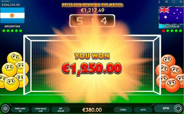  Winning Screenshot at Football:2022 5 Reel Mobile Real Slot created by Endorphina