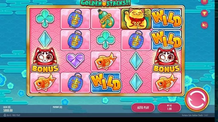  Main Screen Reels at Fortune Cats Golden Stacks!! 5 Reel Mobile Real Slot created by Thunderkick