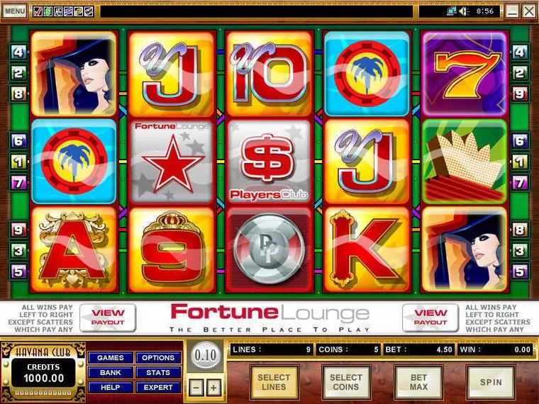  Main Screen Reels at Fortune Lounge 5 Reel Mobile Real Slot created by Microgaming