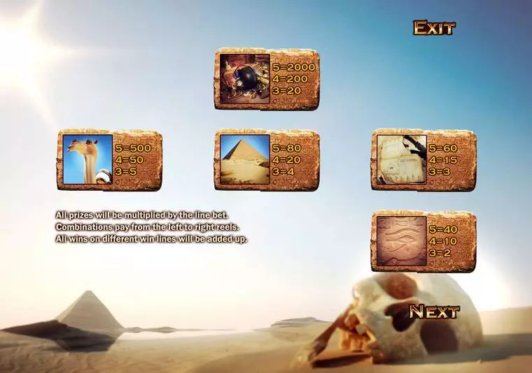  Info and Rules at Fortune of the Pharaohs 5 Reel Mobile Real Slot created by Sheriff Gaming