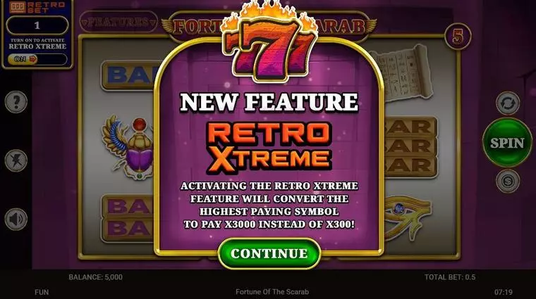  Introduction Screen at Fortune Of The Scarab 3 Reel Mobile Real Slot created by Spinomenal