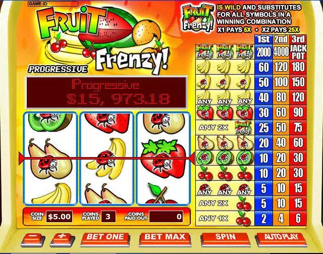  Main Screen Reels at Fruit Frenzy 3 Reel Mobile Real Slot created by Leap Frog