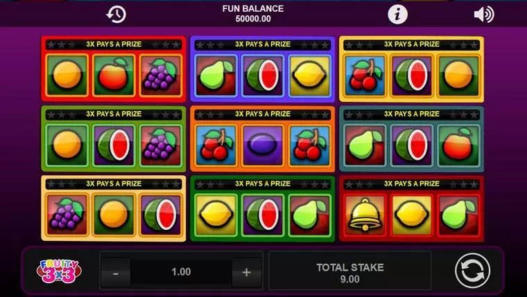  Main Screen Reels at Fruity 3x3 3 Reel Mobile Real Slot created by 1x2 Gaming