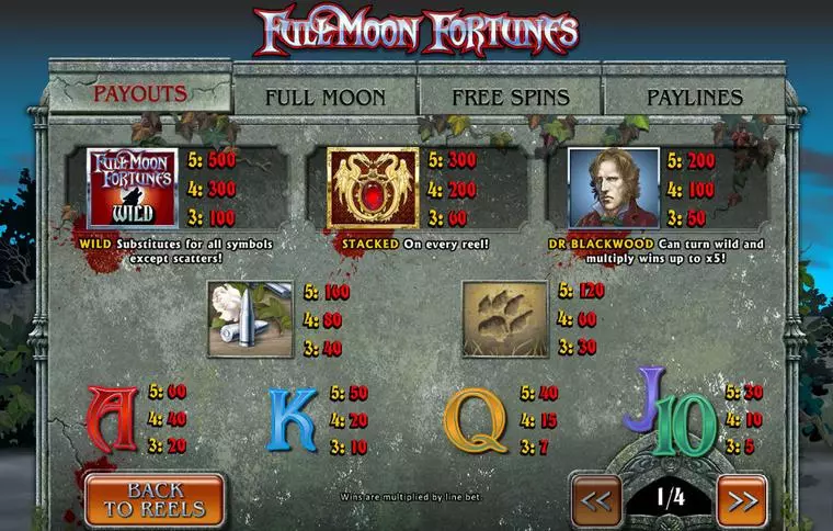  Info and Rules at Full Moon Fortunes 5 Reel Mobile Real Slot created by Ash Gaming