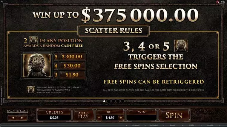  Info and Rules at Game of Thrones - 243 Ways 5 Reel Mobile Real Slot created by Microgaming