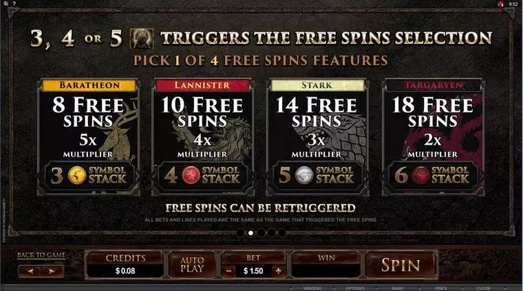  Info and Rules at Game of Thrones - 243 Ways 5 Reel Mobile Real Slot created by Microgaming
