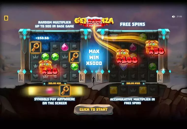  Introduction Screen at Gemza X-mas 5 Reel Mobile Real Slot created by BGaming