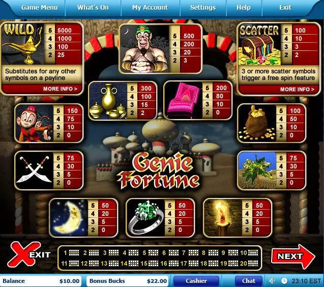  Info and Rules at Genie Fortune 5 Reel Mobile Real Slot created by Leap Frog