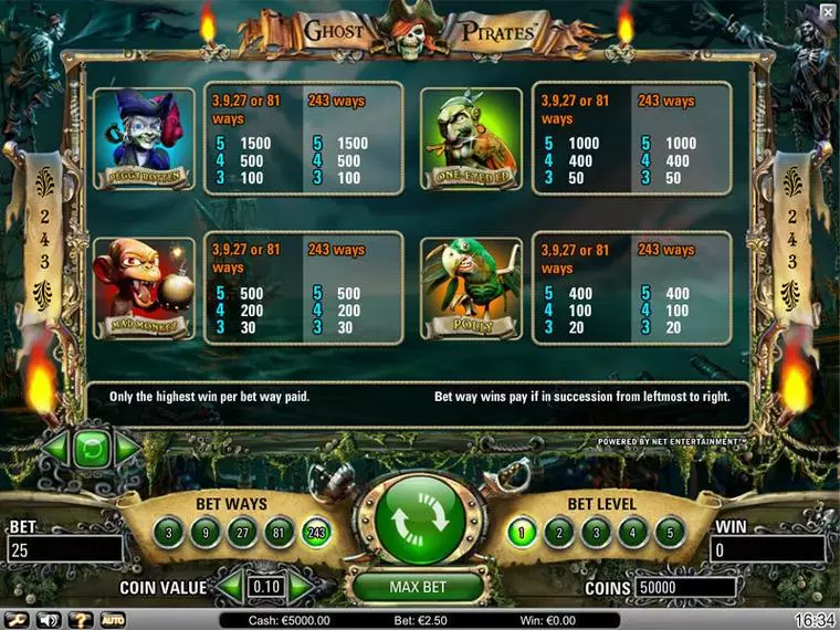  Info and Rules at Ghost Pirates 5 Reel Mobile Real Slot created by NetEnt