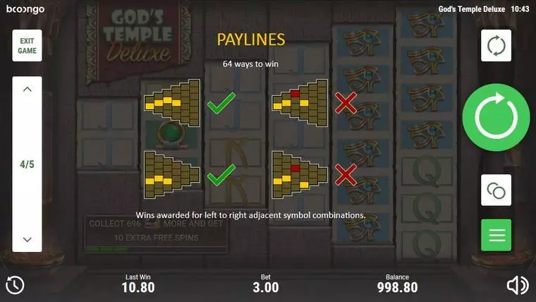  Info and Rules at God's Temple Deluxe 6 Reel Mobile Real Slot created by Booongo