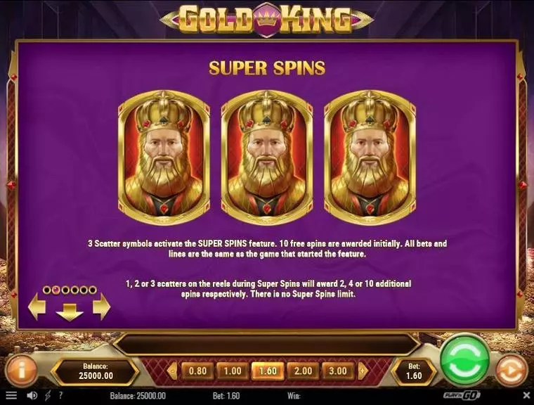  Free Spins Feature at Gold King 5 Reel Mobile Real Slot created by Play'n GO