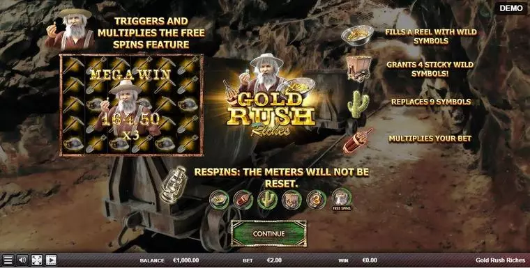 Info and Rules at Gold Rush Riches 6 Reel Mobile Real Slot created by Red Rake Gaming