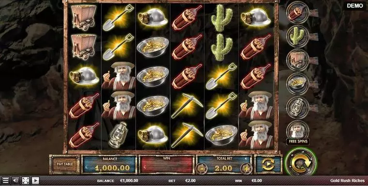  Main Screen Reels at Gold Rush Riches 6 Reel Mobile Real Slot created by Red Rake Gaming