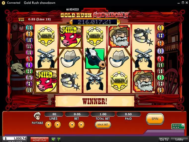  Main Screen Reels at Gold Rush Showdown 5 Reel Mobile Real Slot created by 888