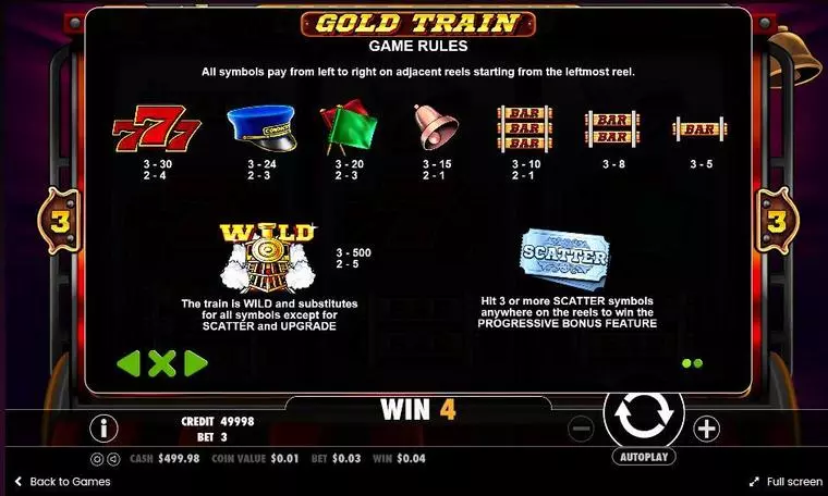  Info and Rules at Gold Train 3 Reel Mobile Real Slot created by Pragmatic Play
