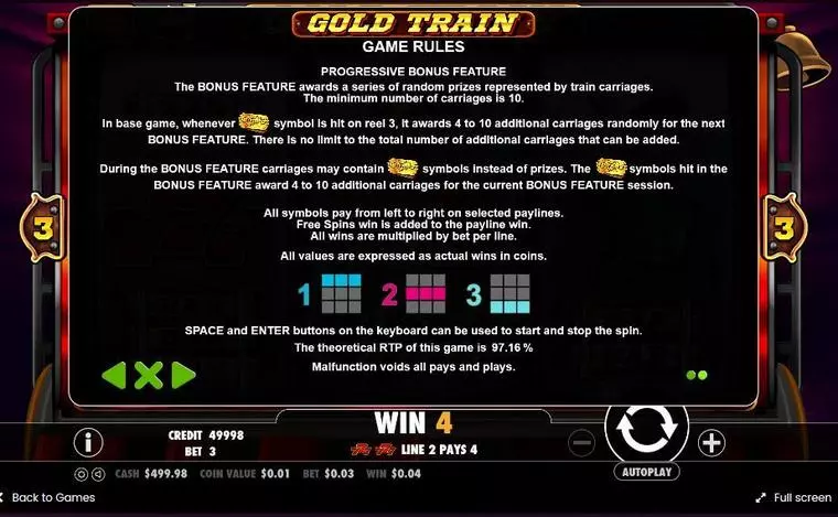  Info and Rules at Gold Train 3 Reel Mobile Real Slot created by Pragmatic Play