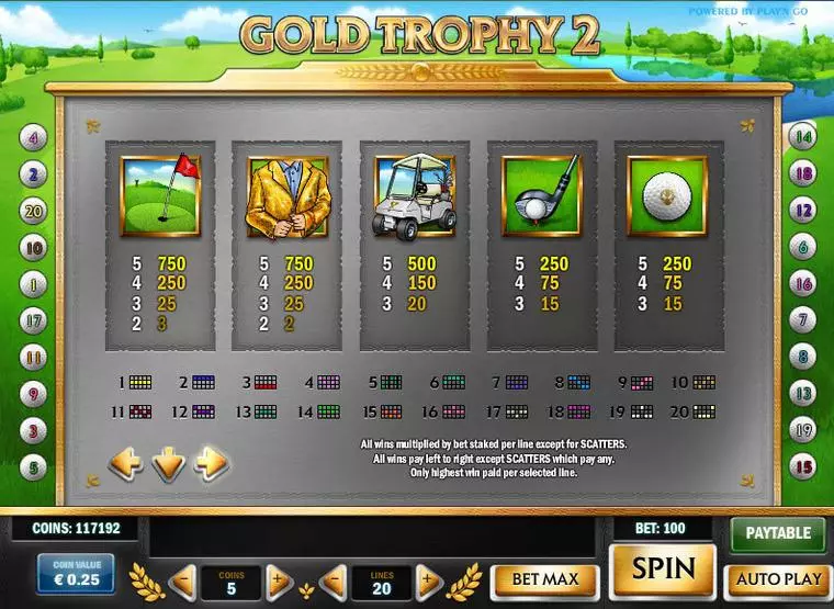  Info and Rules at Gold Trophy 2 5 Reel Mobile Real Slot created by Play'n GO