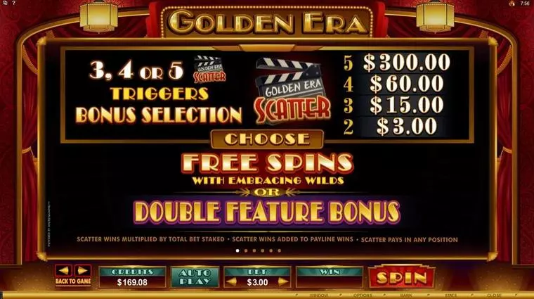  Info and Rules at Golden Era 5 Reel Mobile Real Slot created by Microgaming