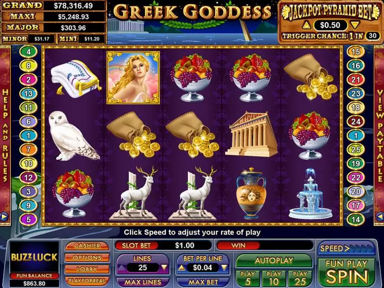  Main Screen Reels at Greek Goddess 5 Reel Mobile Real Slot created by NuWorks