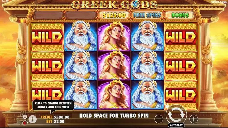  Main Screen Reels at Greek Gods 5 Reel Mobile Real Slot created by Pragmatic Play