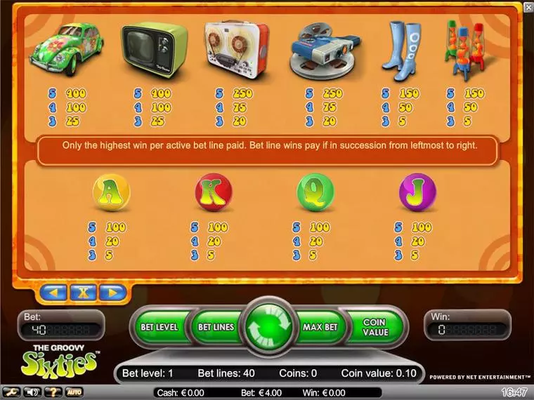  Info and Rules at Groovy Sixties 5 Reel Mobile Real Slot created by NetEnt