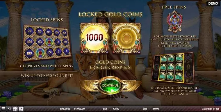  Info and Rules at Guardian of Ra 5 Reel Mobile Real Slot created by Red Rake Gaming
