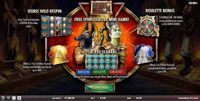  Info and Rules at Guardians of Luxor 5 Reel Mobile Real Slot created by Red Rake Gaming