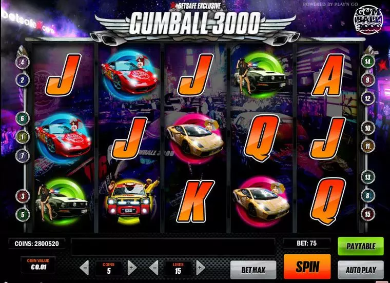  Main Screen Reels at Gumball 3000 5 Reel Mobile Real Slot created by Play'n GO